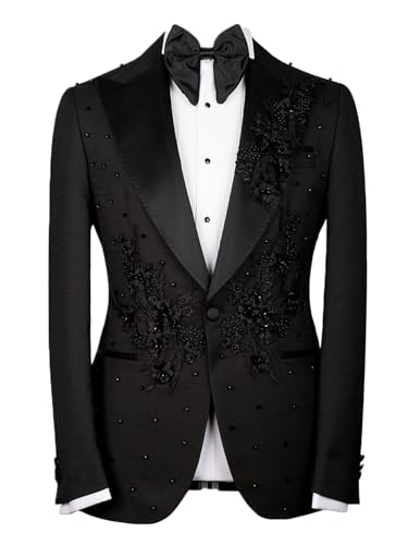 Tailored Men's Tuxedo Slim Groomwear Luxury Applique Beads One Button Blazer Wedding Dress Jacket for Prom Dinner