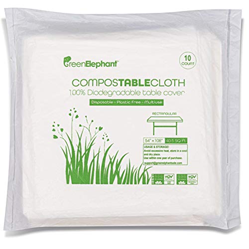 GREEN ELEPHANT 100% Compostable All-Purpose Drop Cloth, Disposable Eco-Friendly Rectangular Transparent White Waterproof Tablecloth. 10 Pack - Small 4.5' X 9' ASTM D6400 and Ok Compost