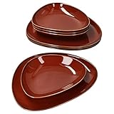 MamboCat 8tlg. Tafel-Service Marron Taste für 4 Personen I kastanienfarbenes Porzellan-Geschirr I jedes Teil EIN Unikat I 4X Suppenteller 400 ml + 4X Speiseteller flach I gerundete organische Form