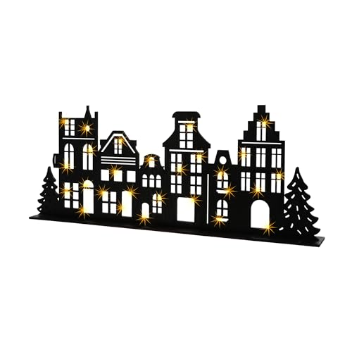Spetebo LED Holz Häuserzeile schwarz - 57 x 22 cm - Deko...