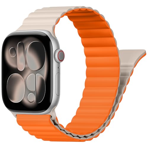 コンパチブル アップルウォッチ バンド 40mm 38mm 41mm 42mm 44mm 45mm 46mm 用 マグネット式 シリコン バンド for Apple Watch band レディース メンズ、iWatch Series 11 10 9 8