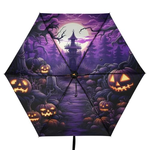Parapluie pliant citrouille violette protection UV soleil et pluie