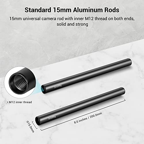 Image of SMALLRIG 8'' / 20 cm Black Aluminum Alloy 15mm Rod with M12 Female Thread