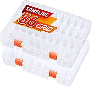 SOMELINE Storage Box Plastic Containers with Adjustable Compartments Removable Dividers Organizer for Jewellery Earrings Accessories Small Compartments Case Holder Boxes 36 Grids (2 Pack)