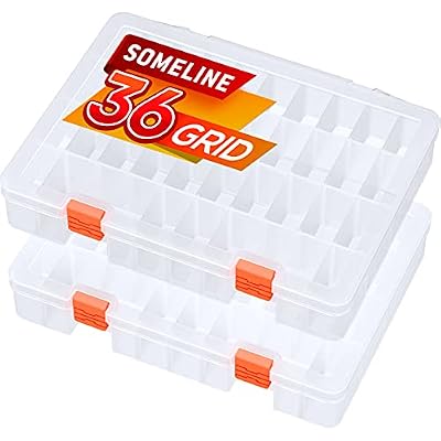 SOMELINE Cajas de almacenamiento de contenedores de plástico: caja de clasificación de organizador extraíble para herramientas, diamantes, horquilla, tachuelas, [36 rejillas -2 paquete]