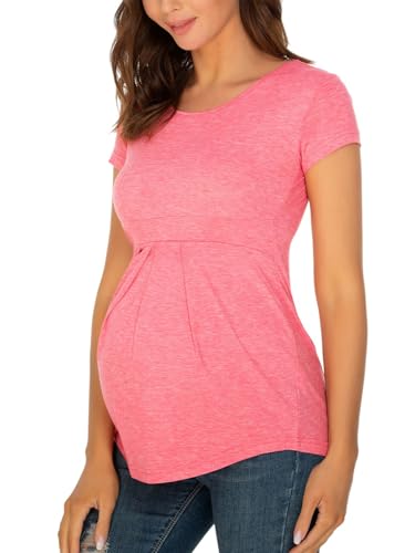 Glampunch Women's Maternity Tops Short&3/4 Sleeve Round Neck Front Pleat Peplum Tunic Top Pregnancy Shirts