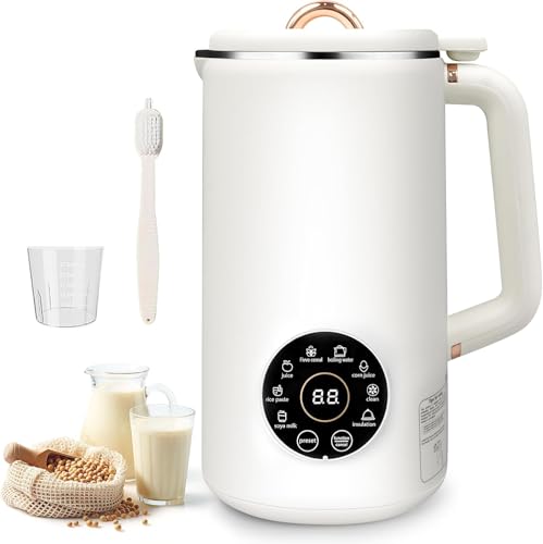 8 in 1 Soy Milk Maker, 35oz Multi Functional Nut Milk Maker Machine Automatic Nut Almond Milk Maker Milk Steamer for Homemade Vegan Plant Based Coconut Oat Bean, White