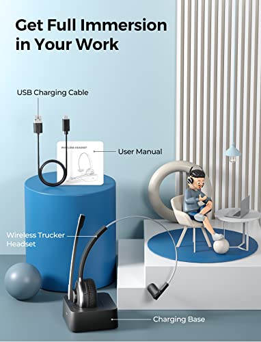 Xaproo Wireless Headset With Microphone For Pc, Wireless 5.0 Headset With Microphone, Flip-To-Mute Mic, On Ear Cell Phone Headset With Charging Base For Home Office Call Center Zoom Skype #TOP7