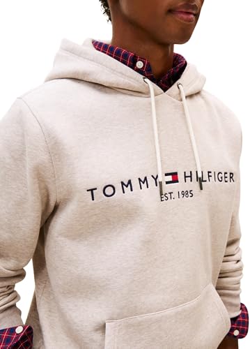 Tommy Hilfiger Sweat à Capuche Homme Tommy Logo avec Capuche, Beige (Heathered Pebble), M