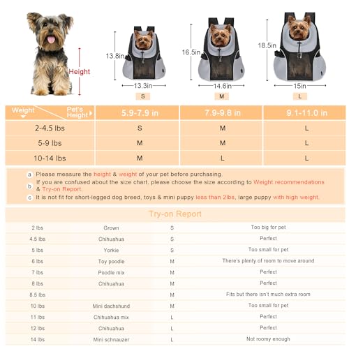 WOYYHO Pet Dog Carrier Backpack Small Dog Front Backpack Ventilated Mesh Dog Travel Back Pack with Safety Belt for Travel Hiking Cycling Outdoor Adventures (Size M: 5-9 lbs, Grey) by WOYYHO - Used condition - Image 4