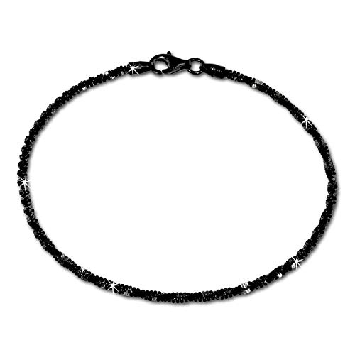 SilberDream Pulsera de 925er esterlina plateado  bicolour señorías trenzado Pulsera Negro 19 cm  SDA2059S