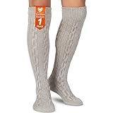 German Wear Trachtenstrümpfe EXTRA LANGE Trachtensocken Zopfmuster Baumwolle overknee Strümpfe - passend zu kurze Lederhosen - 70cm (DE/NL/SE/PL, Numerisch, 44, 46, Regular, Regular, Natur/meliert)