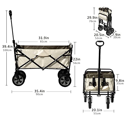 Garten-Klappwagen, tragbar, zusammenklappbar, Outdoor-Wagen, Picknick-Campingwagen, 80 kg max. Belastung, Schubwagen, robust, leicht, Strand, Garten, Picknickwagen, Schwarz – Bild 8