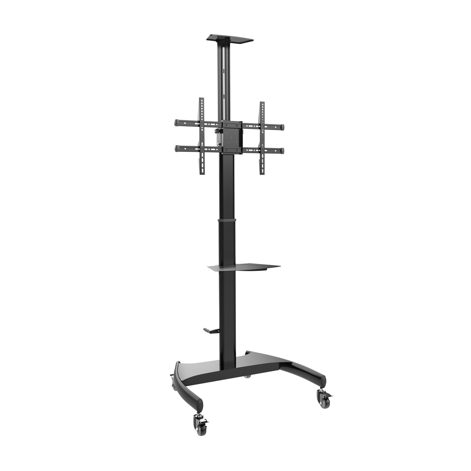 AISENS - FT70TE-169 - Soporte de Suelo Eco con Ruedas y Manivela, Bandeja para DVD y Soporte de Cámara para Monitor/TV 50Kg de 37-70, Negro