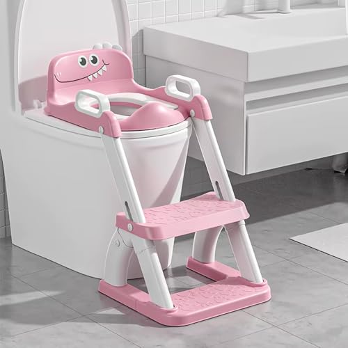 Potty Training Seat with Step Stool Ladder,Potty Training Toilet for Kids Boys Girls,Toddlers-Comfortable Safe Potty Seat with Anti-Slip Pads Ladder (Simple Pink)