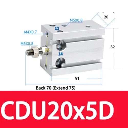 Cilindro neumático pequeño CDU20 de aluminio con fijación cuadrada 3