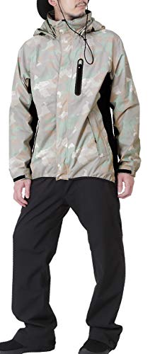namelessage(ネームレスエイジ) レインウェア 上下セット ストレッチ 防風 撥水 メンズ レディース NASR-310 カモホワイト(フード脱着可) XXL レインスーツ レインコート カッパ ゴルフ アウトドア 釣り 男性用 女性用