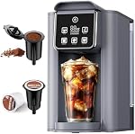Hot & Iced Coffee Maker with Bold Setting, Single Serve Coffee Maker for K Cup and Grounds, 6-14 Oz Brew Sizes, 50 Oz Removable Water Tank, One Cup Coffee Machine with Reusable Filter, Grey