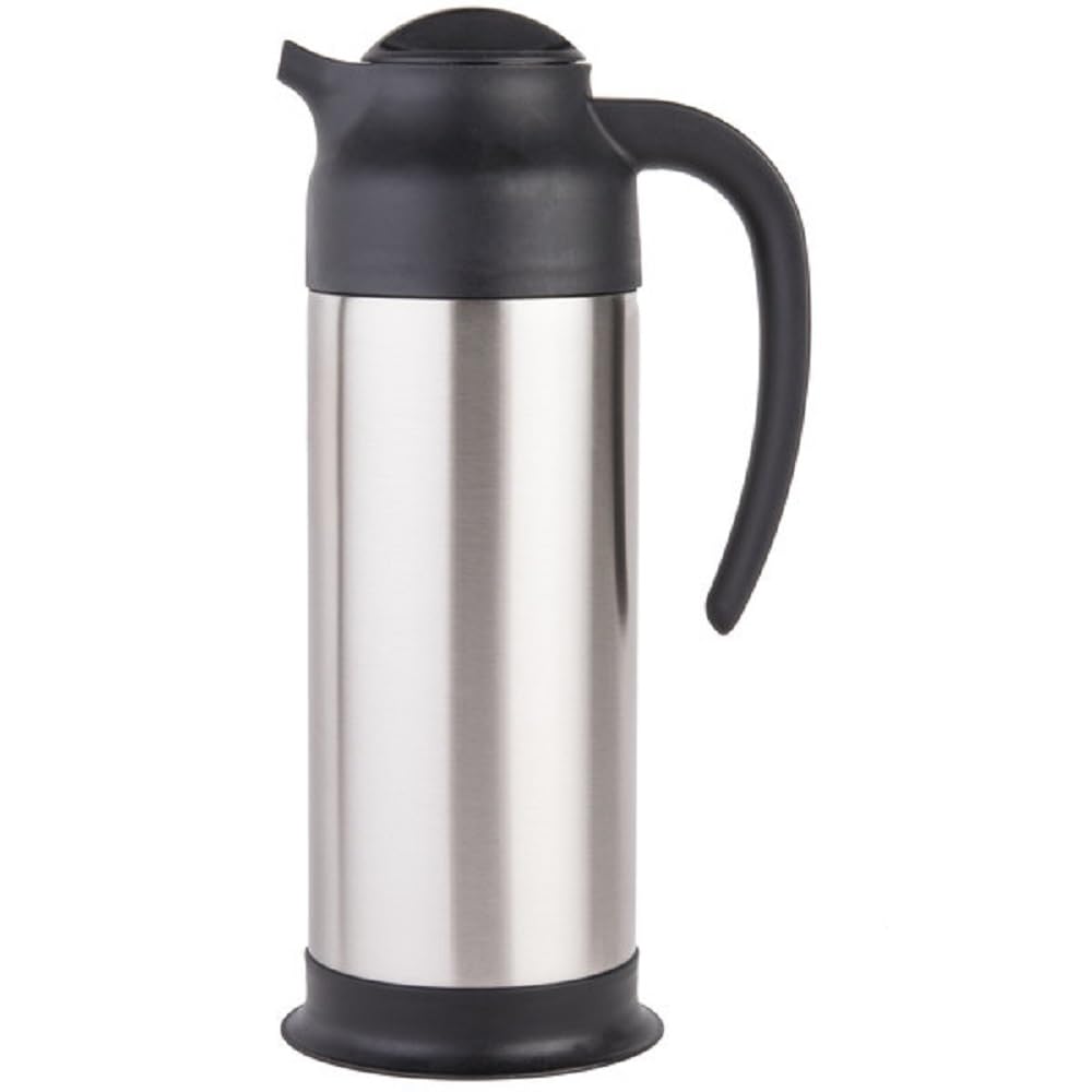 TrueCraftware- 1.0 Liter Stainless Steel Carafe/Server Black Trim Double Wall Vacuum - Insulated Coffee Carafe Thermal Beverage Dispenser Thermos Urn for Hot/Cold Water Party Chocolate Drinks