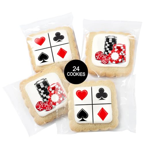 Image of Poker Themed Cookies Casino Game Night Club Dice Treats | 24 Pack Bulk | Individually Wrapped | Cards Ace Spade Snacks Cookie