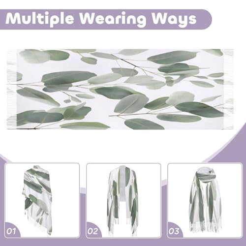 Wrap And Shawl for Women, Long Plaid Blanket Scarf,Eucalyptus Leaves Printed Winter Scarf,Warm Christmas Gift,Evening Dresses Shawl4