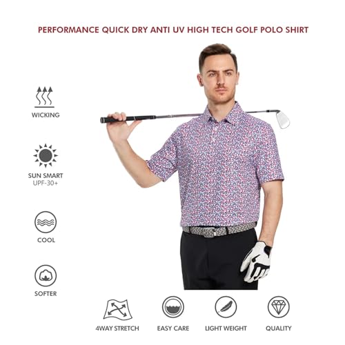Image of Golf Shirts for Men Dry Fit Short Sleeve Print Performance Moisture Wicking Polo Shirt