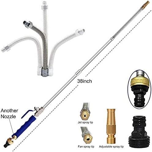 Deitybless 38'' Extendable Jet Cleaning Wand Watering Wand with 3 Hose Nozzle Watering Sprayer Cleaning Tool Flexible Garden Watering for Gutter Patio Car Pet Window(Black)