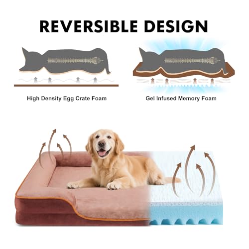 Image of NEWBULIG Orthopedic Dog Beds, Extra Large Sized Dog Couch Beds with Anti-Slip, Foam Sofa for Indoor Cats, Soft Fluffy Surface, 42x32 Inch, Brown