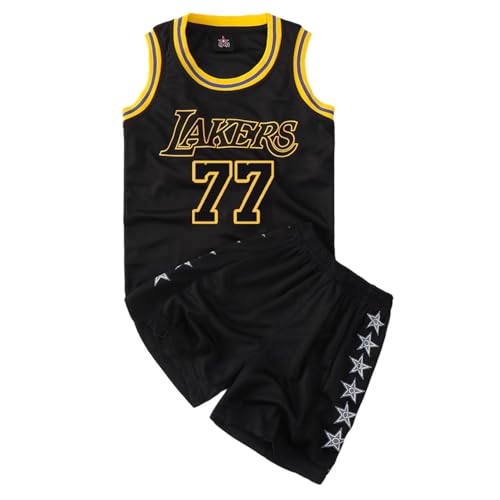 CLZWFZ Camiseta de Baloncesto de Aficionados Infantiles 77 Chalecos de Baloncesto Infantiles Blusas sin Mangas y Ropa Deportiva Pantalones Cortos Ropa Deportiva,Negro,M