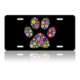 Hippie Floral Animal Paw Print License Plate Cover Personalise Car Front License Plate Rust-Proof St