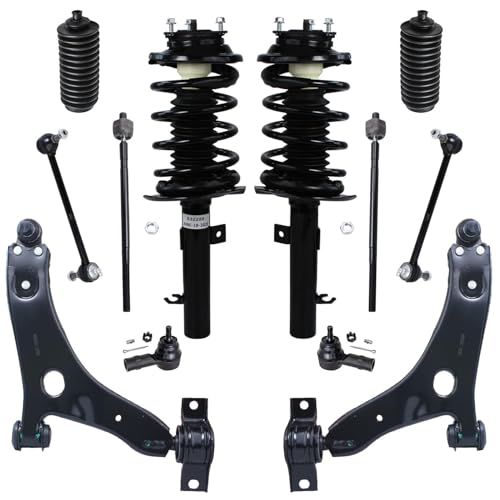 Image of Detroit Axle - 2.0L Front End Suspension Kit for Ford Focus 2006-2007, Struts Lower Control Arms w /Ball Joint Tie Rods Boots Sway Bars Replacement Ready Struts Shocks Assembly - 12pc Set