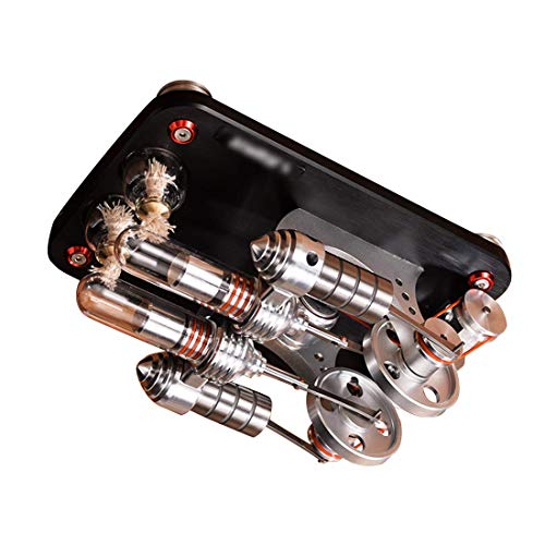 Petforu Working Stirling Engine Kit Metal 2-Cylinder Parallel Micro External Combustion Engine Model (M14-22-D) #TOP7