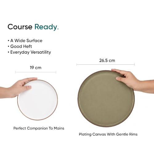Image of Shay Modern Ceramic Dinner Set, 21 Pcs, Olive Green & White | Crockery Set for Gifting & Dining| Premium Ceramic Dinner Set | Matte Finish (Japandi Dinner Set - Olive Green & White, 21 Piece)