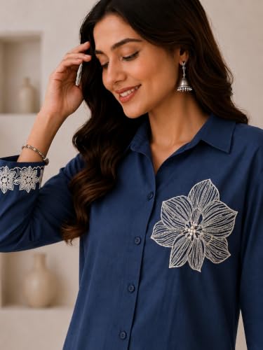 Image of Pure Cotton Co Ord Set for Women | Kurta Sets for Women | Embroidered Kurta with Pant | Ethnic Kurti with Palazzo Pants | Traditional, Office & Casual Wear