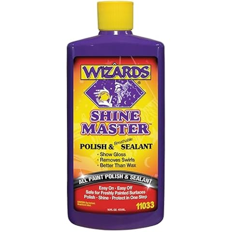 Wizards Shine Master Polish and Sealant - Cleans, Polishes and Seals Paint in One - Non-Carnauba Wax-Based Boat Water Spot Remover - Wax Replacement for Boat and Car Detailing Supplies - 16 oz Cover