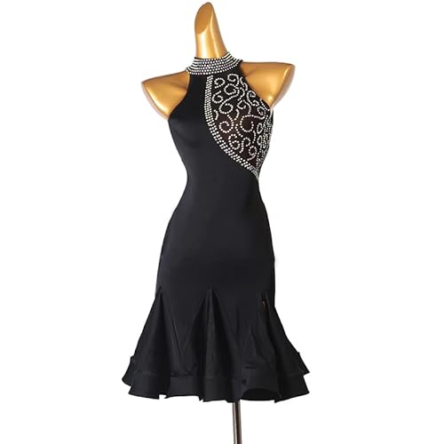 Neckholder-Latein-Profi-Wettkampf-Tanzkleider Damen Ärmelloses Tango National Standard Dance Dress Hollow-Back-Salsa-Performance-Tanzkostüme,Schwarz,S Cover