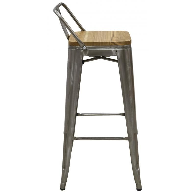Tabouret de bar industriel pour cuisine en bois d'orme et acier 92 cm