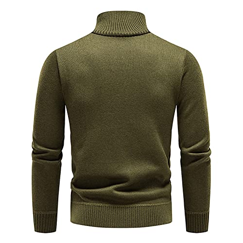 Mens Faux Leather Jacket, Men's Windbreaker Jacket Mens Quilted Jackets Autumn Winter Turtleneck Long Sleeve Pullover Sweater Shirt Blouse Zipper Tops Sweater (2-Army Green, Medium) #TOP2