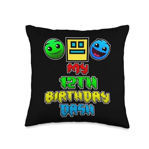 My 12th Birthday Dash Video Game Theme Kid 12 Party Geometry Throw Pillow