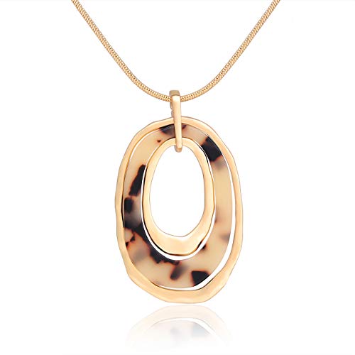 Moloch Long Necklace For Women Girls Geometry Oval Acrylic Resin Circle Pendant Necklace Statement Boho Acetate Ring Hoop Necklace Minimalist Gift (Leopard) #TOP20