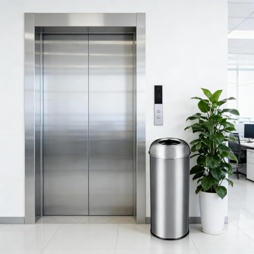 65L/17 Gallon Tall Commercial Trash Can, Heavy Duty Stainless Steel Open Top Trash Bin with Large Capacity & Sleek Hidden Bag Holder, Commercial Grade