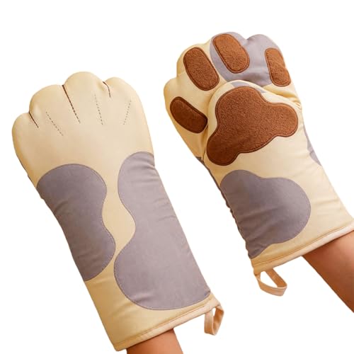 1 Pair Cute Cat Paw Oven Mitts Heat Resistant Gloves Kitten Paw Microwave Kitchen Gloves Pizza Toaster Oven Mitts BBQ Grilling Baking Cooking Gloves Pot Holder for Women