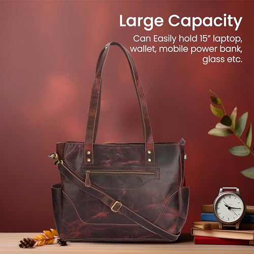 Image of Ajuny Leather Handbag Zipper Top Handle Satchel Purse for Business Office Shopping Work and Travel Shoulder Bag