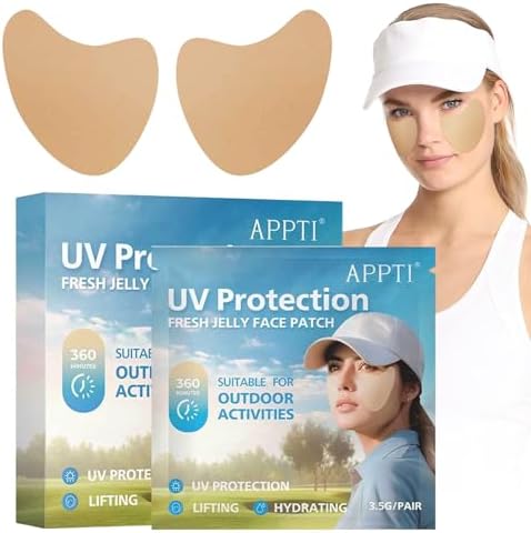 Kliffoo 5 Pair Uv Sun Protection Face Patch for Men & Women, Under Eye Cheek Patches Use During Outdoor & Sports Activities, Hydrating Skin Care Sunscreen Face Shield Sticker for Golf,Riding,Hiking,Driving