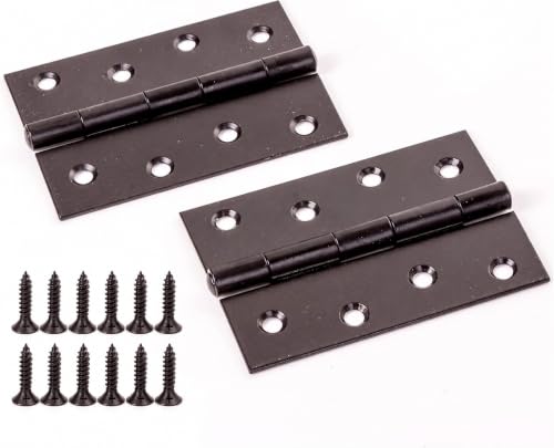 Image of 100mm Black Butt Hinges 4 Inch Steel Door Hinges, 2 Pack