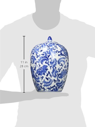 Oriental Furniture 11" Floral Blue & White Porcelain Vase Jar #TOP1