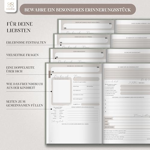 BIROYAL Freundebuch Erwachsene für 62 Freunde, Freundschaftsbuch Erwachsene mit 4 Vorlagen & 10 Gemeinschaftsseiten, Freunde Buch für Familie, Kollegen, Poesiealbum zum Ausfüllen, Geschenk für Freunde