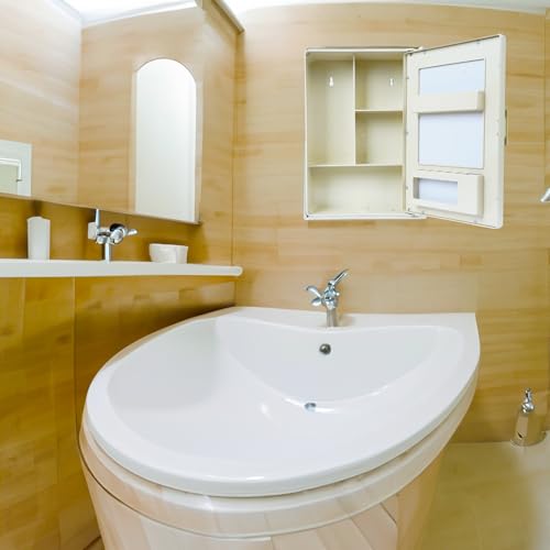Image of PGen Small Size Mini Wall Mounted Mirror Storage Cabinet Organiser Shelf for Bathroom Kitchen Washbasin Dressing Room (Ivory)