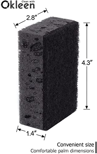 Image of Black Multi Use Scrub Sponges. Made in Europe. 18 Pack, 4.3x2.8x1.4 inches. Heavy Duty Fiber. Odorless Durable Scrubber for Kitchen and Household Cleaning