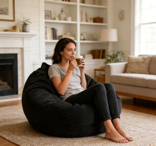 Image of 4FT Memory Foam Bean Bag Chairs for Adults Women Men Teen Sofa Comfoy Chair Large Beans Bags Sofa Black 4FT